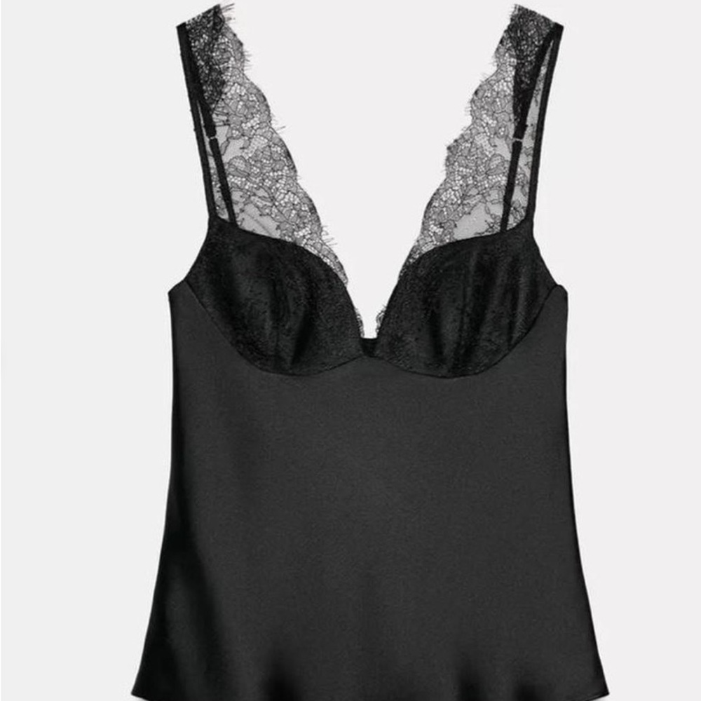 Zara Black Lace Detail Tank Top